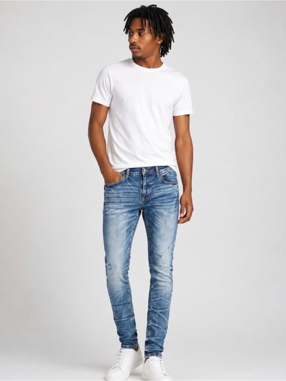 PRPS Cayenne Super Skinny Jeans Light Indigo Crinkle Wash Size 34
